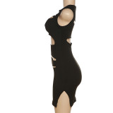 Summer Women Sexy Round Neck Sleeveless Cutout Bodycon Dress