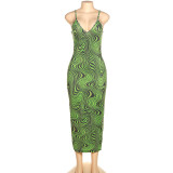 Summer Women StrapsV-Neck Print Bodycon Dress