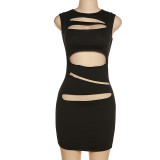 Summer Women Sexy Round Neck Sleeveless Cutout Bodycon Dress