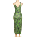 Summer Women StrapsV-Neck Print Bodycon Dress