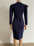 Plus Size Women Professional Long Sleeve Ruffle Edge Dress