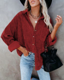 Women Solid Turndown Collar Ribbed Shirt Jacket