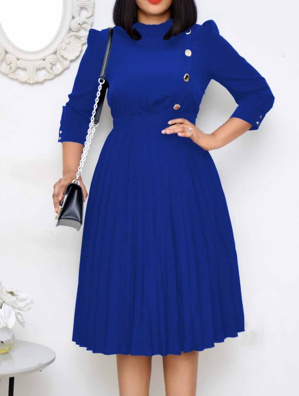 Plus Size African Women Button Pleated Dress