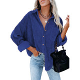 Women Solid Turndown Collar Ribbed Shirt Jacket