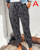 Summer Women Loose Leopard Print Tie-Up Pants