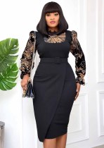 Plus Size African Print Patchwork Long Sleeve Dress