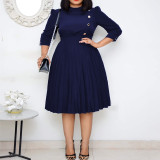 Plus Size African Women Button Pleated Dress