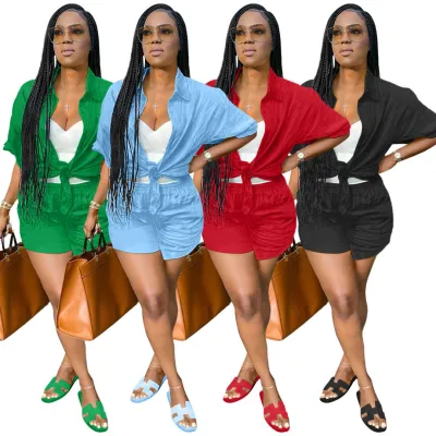 Women Summer Shirt + Shorts Two Piece Set