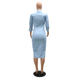 Fashion Stylish Tight Fitting A-Line Denim Beaded Bodycon Dress