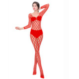 Sexy Lingerie Long Sleeve Mesh Jumpsuit Hollow Out One Piece Mesh Clothes Tight Fitting Net Socks