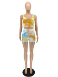 Women Clothes Fashion Casual Stylish Print Sleeveless Summer Two Piece Short Set