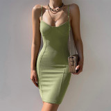 Summer Women Clothes Sexy Strap Solid Color Ribbed Slim Bodycon Dress