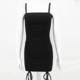 Spring Fall Dress Women Clothes Sexy Multicolor Strap Drawstring Ruched Bodycon Dress