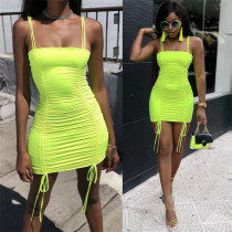Spring Fall Dress Women Clothes Sexy Multicolor Strap Drawstring Ruched Bodycon Dress