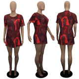 Trendy Chic Pattern Positioning Print One Piece Short Sleeve Casual T-Shirt Dress