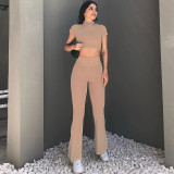 Women Clothes Summer Casual Solid Crop Crop Top Slim Pants Two Piece Set