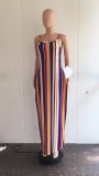 Women Clothes Beach Casual Loose Striped Strap Maxi Dress With Pockets
