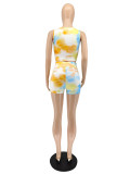 Women Clothes Fashion Casual Stylish Print Sleeveless Summer Two Piece Short Set