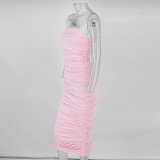 Women Clothes Summer Fashion Sexy Ruched Strap Bodycon Long Dress