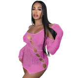 Women Clothes Spring Knitting Sweater Strap Solid Long Sleeve Cutout Nightclub Bodycon Sexy Dress