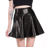 Nightclub stage solid color performance clothing fashion pu umbrella skirt women's pleated skirt