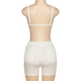 Summer Women Fashion Print Low Cut Sling Tight Fitting Tank Top High Waist Shorts Suit Women
