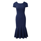 Women's Chic Career Slim Bodycon Round Neck Midi Dress