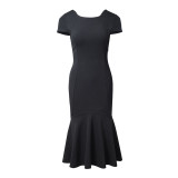 Women's Chic Career Slim Bodycon Round Neck Midi Dress