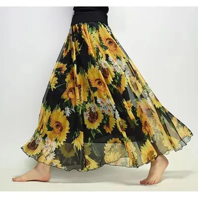 Drooping chiffon skirt, sweet style printed skirt, spring and summer ladies beach skirt