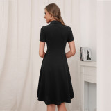 Women's Dress Slim Short Sleeve Turndown Collar Chic Career Skirt