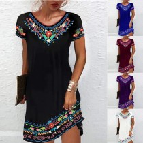 Summer Boho Print Casual Short Sleeve Dress