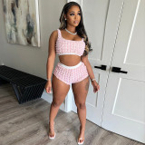 Women's Summer Fashion Sexy Strapless Drop Crop Top Slim Shorts Set