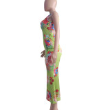 Sexy Cutout Low Back Sleeveless Maxi Print Dress Women