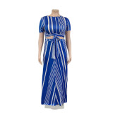 Plus Size Women Striped Print Top + Dress Two-Piece Set