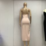 Plus Size Women Solid Color Straps Long Dress