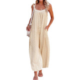 Women Summer Print Loose Sleeveless Lace-Up Wide Leg Jumpsuit