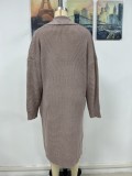 Women Fall/Winter Round Neck Loose Solid Long Sleeve Long Sweater