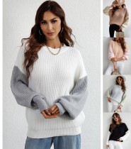 Plus Size Fall/Winter Women Round Neck Long Sleeve Striped Loose Sweater