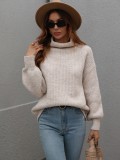 autumn winter Women solid color turtleneck long sleeve sweater