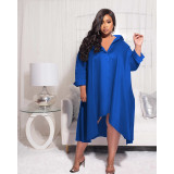 Plus Size Women Long Sleeve Button Down Irregular Shirt Dress