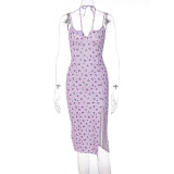 summer Women suspender floral slit dress