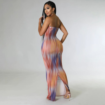 Women Summer Color Stripe Off Shoulder Dress