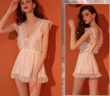 Spring And Autumn Princess Solid Color Sexy Lace Lace Homewear Pajamas Women Sexy Nightdress