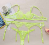 Lingerie Three-Piece Summer Bikini Exotic Temptation See-Through Embroidered Mesh Bikini Lingerie Set