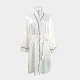 Spring And Summer Female Imulation Silk Pajamas Sexy Cardigan Hotel Nightgown Bathrobe Home Wear