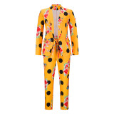 Women'S Clothing Floral Polka Dot Print Blazer Suit Professional Women Workwear Suit