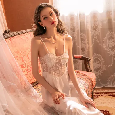 Sexy Lace Long Strap Nightdress Female Summer Home Pajamas