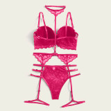 Sexy Garter Belt Three-Piece Lace See-Through Erotic Bikini Lingerie Set