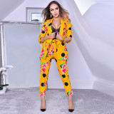 Women'S Clothing Floral Polka Dot Print Blazer Suit Professional Women Workwear Suit