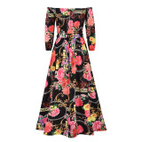 Women'S Clothing Fall Floral Off Shoulder Strapless Low Back Chic Holidays Maxi Dress
